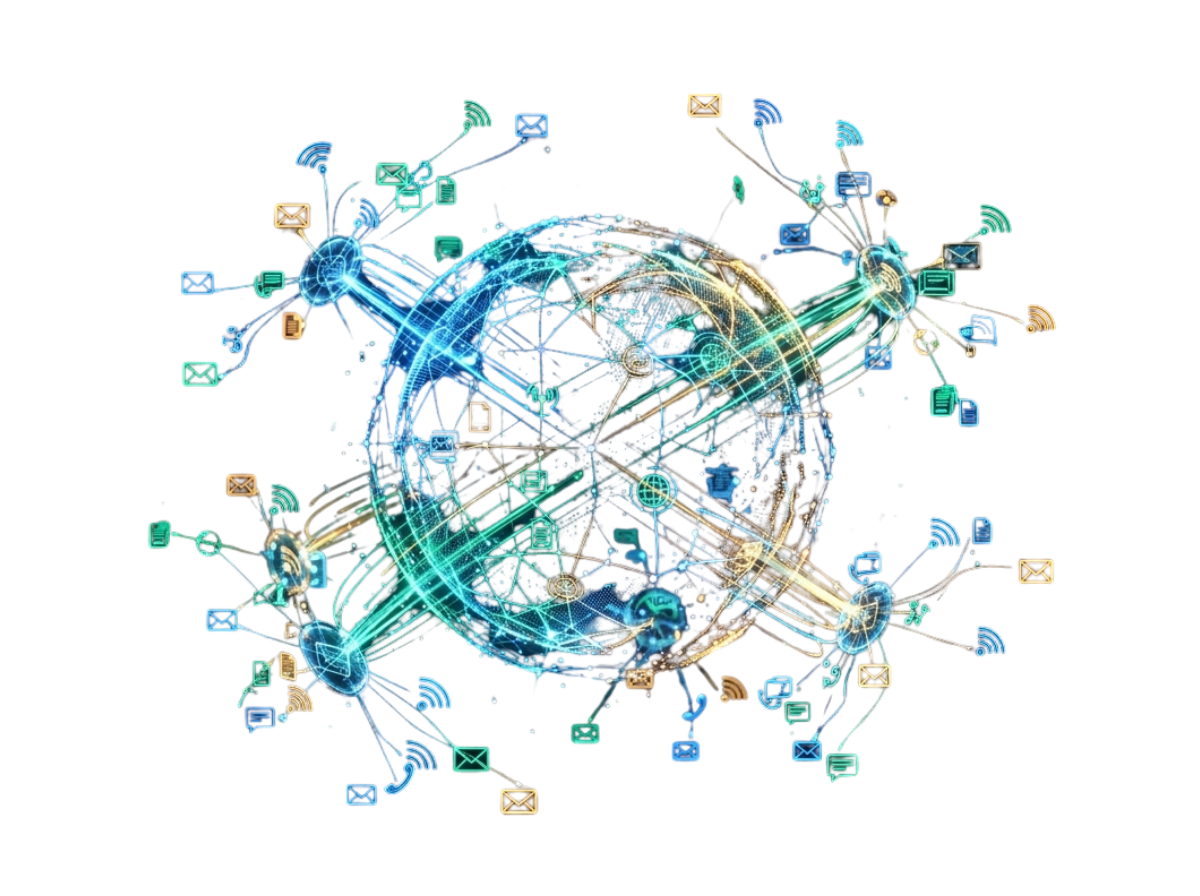 Global digital communication network hub with interconnected nodes